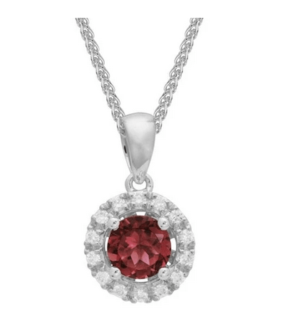 White Gold Garnet And Diamond Halo Necklace - Simmons Fine Jewelry