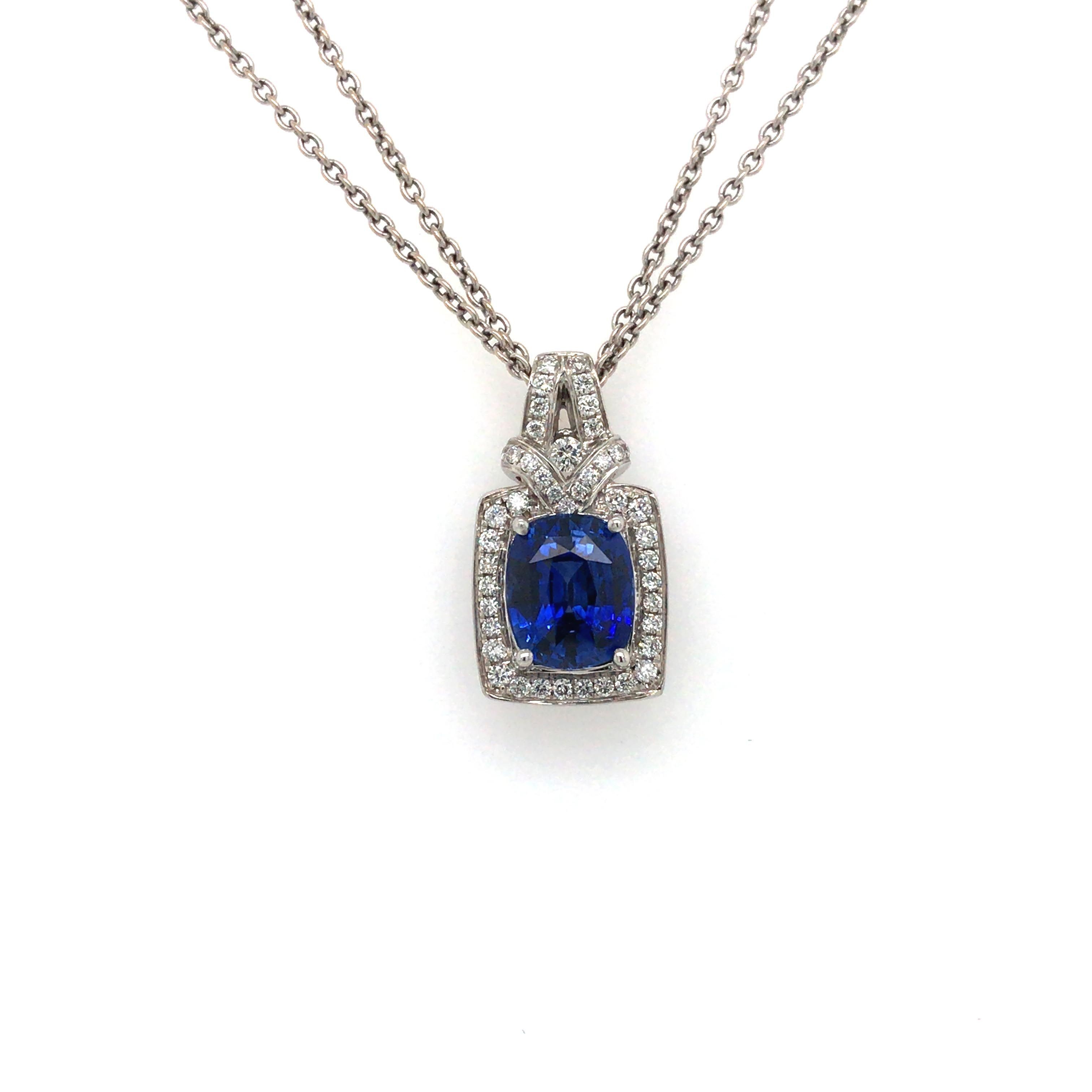 WHITE GOLD Pendant with Cushion Cut Sapphire - Simmons Fine Jewelry
