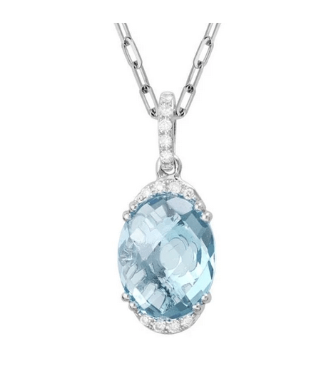 White gold necklace with diamonds and aquamarine