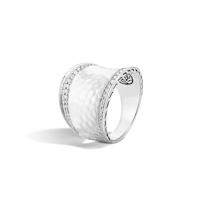 John Hardy Classic Chain Hammered Diamond Pave Saddle Ring - Simmons ...