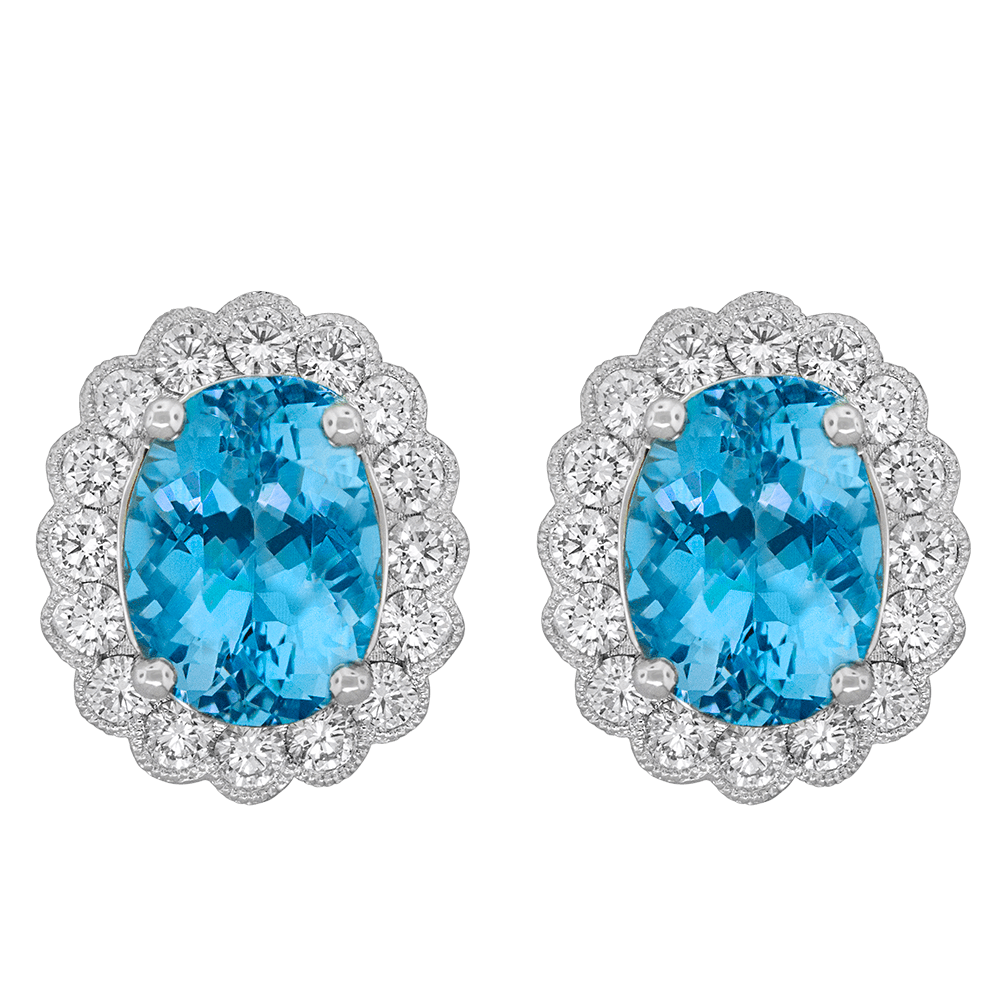 Transitional Aquamarine & Diamond Drop Earrings - Artisans Bespoke Jewellers