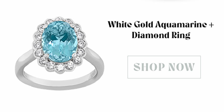 white gold aquamarine and dimond ring
