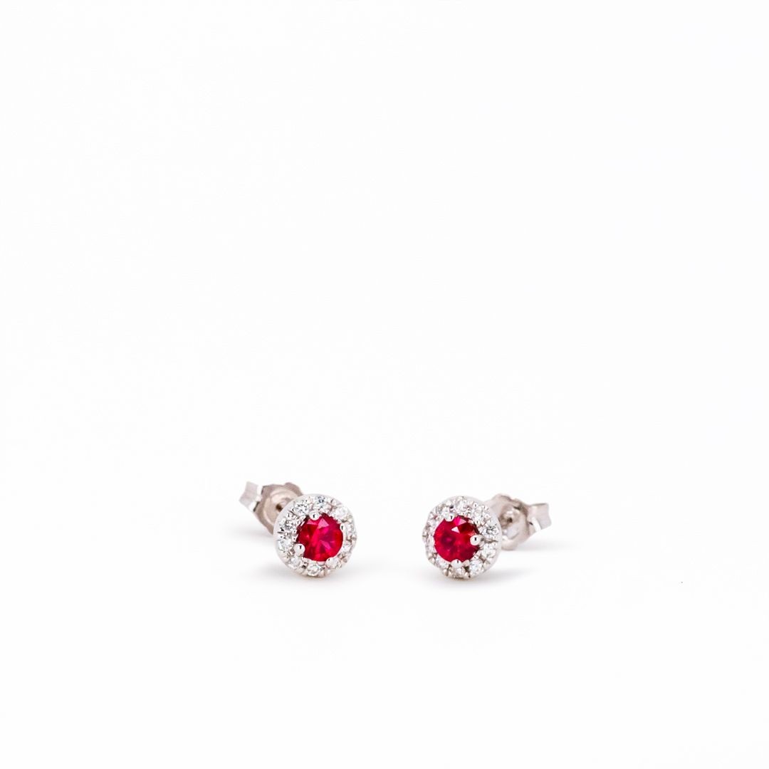 9ct Gold Created Ruby Studs in Red | Angus & Coote