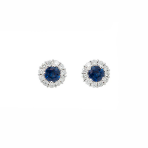 White Gold And Blue Sapphire Stud Earrings